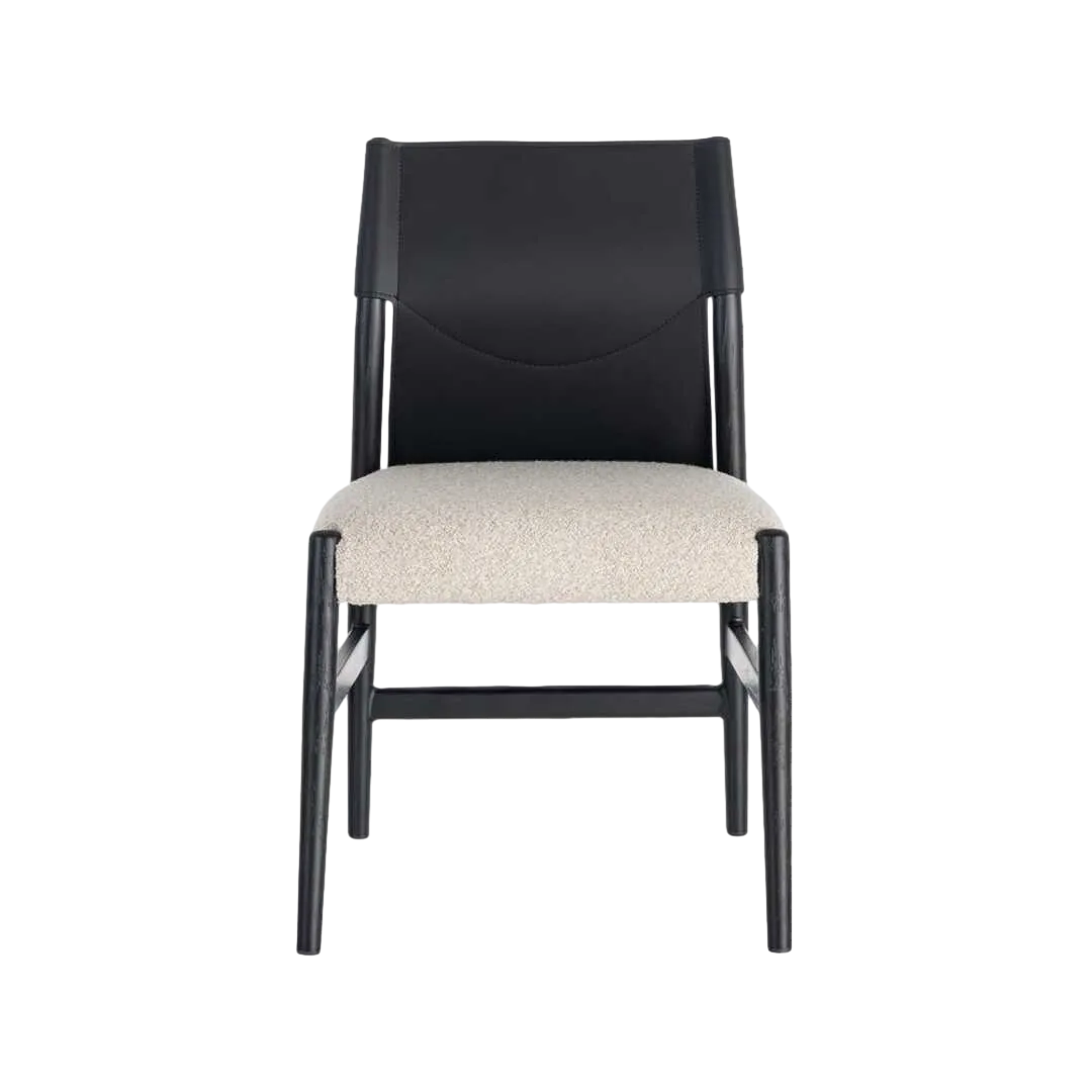Silla de metal blanco y negro con respaldo en símil piel y tapizado de algodón 50x50x81.50cm - Ixia - 617077IX - foto-transparente