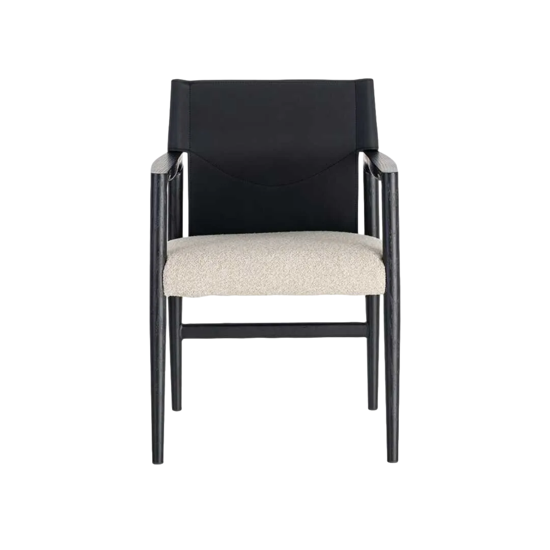 Silla con brazos de metal y respaldo en símil piel blanco y negro 50x50x81.50cm - Ixia - 617079IX - foto-transparente