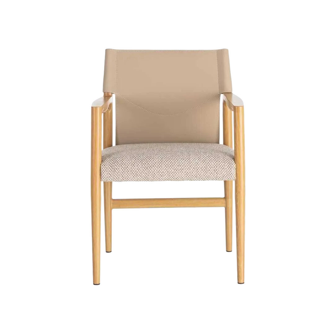 Silla con brazos de metal respaldo en símil piel tapizada en algodón natural beige 50x50x81.50cm - Ixia - 617080IX - foto-transparente