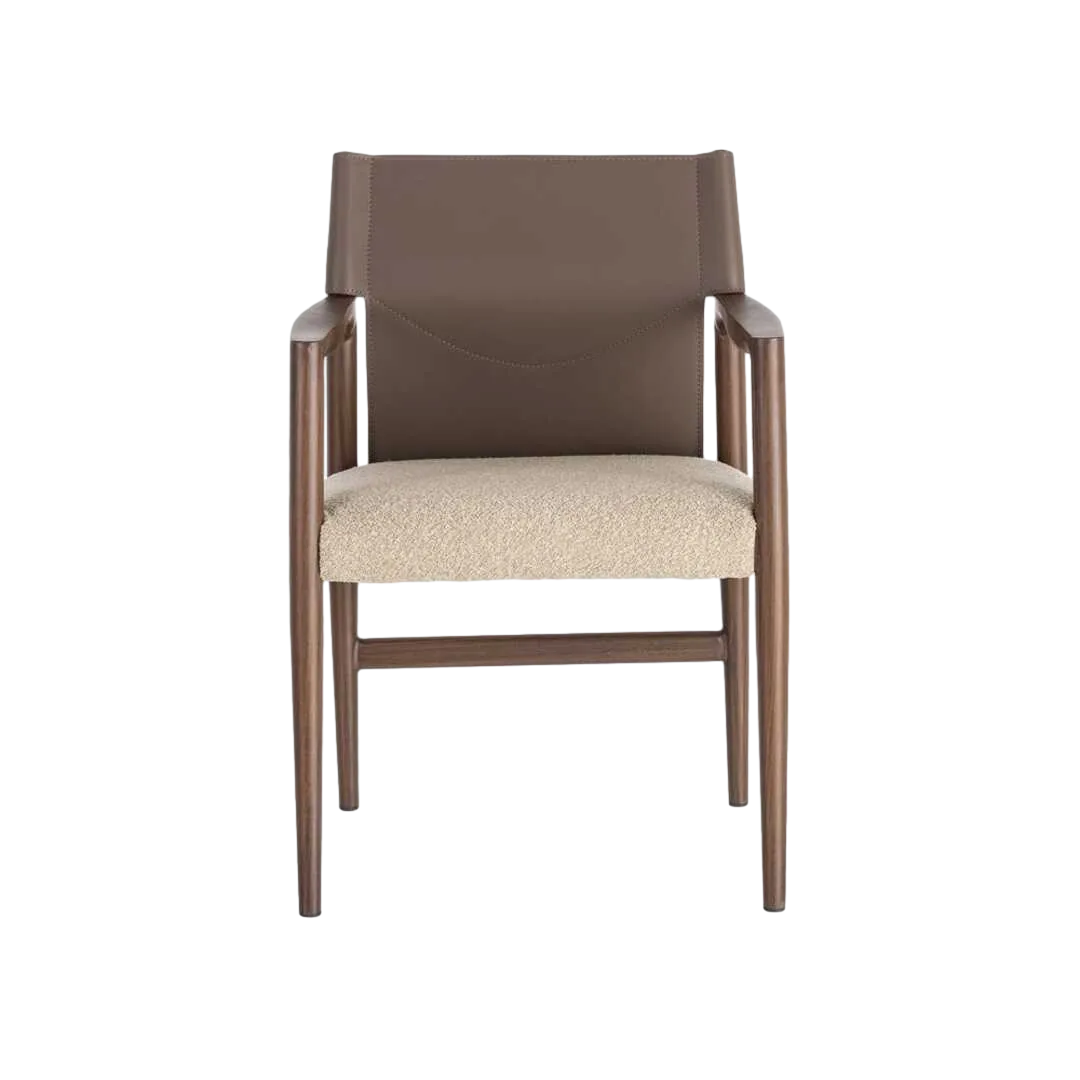 Silla con brazos de metal y respaldo símil piel marrón taupe 50x50x81.50cm - Ixia - 617081IX - foto-transparente