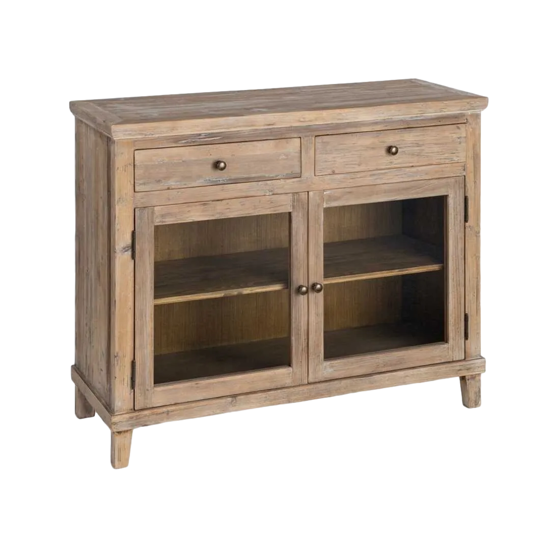 Mueble recibidor en madera de pino reciclada con cajones y puerta 110x42x88cm - Ixia - 617089IX - foto-transparente