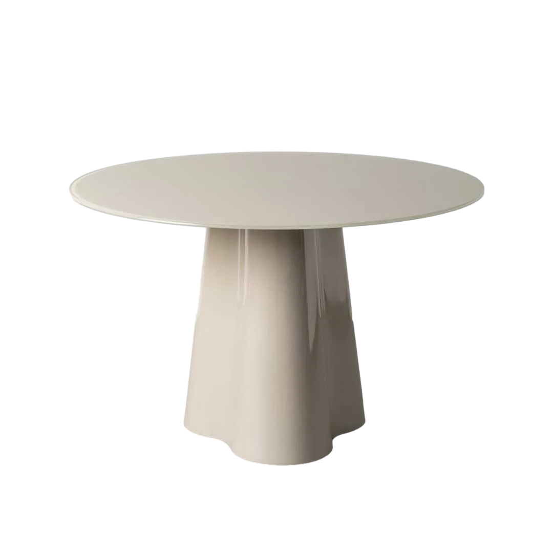 Mesa de comedor crema con tapa de cristal templado 10mm y base en DM 120x120x76cm - Ixia - 617097IX - foto-transparente