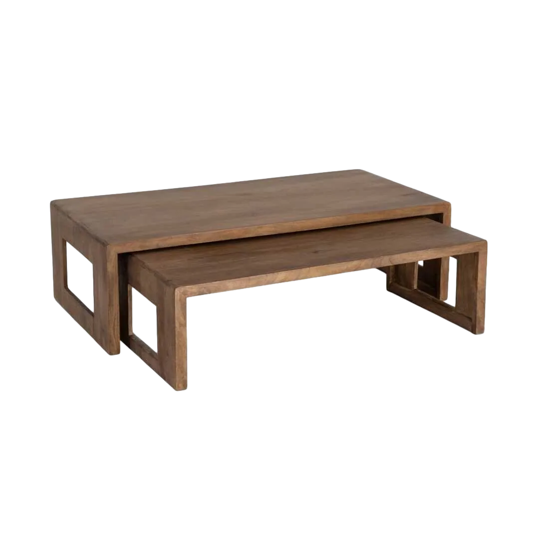 Set de 2 mesitas de centro en madera de mango 140x70x40.50cm - Ixia - 617150IX - foto-transparente