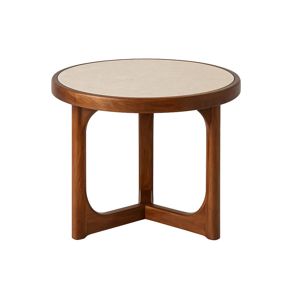 Mesa de centro de mármol y madera de mango para salón 60x60x40cm - Ixia - 617177IX - foto-transparente