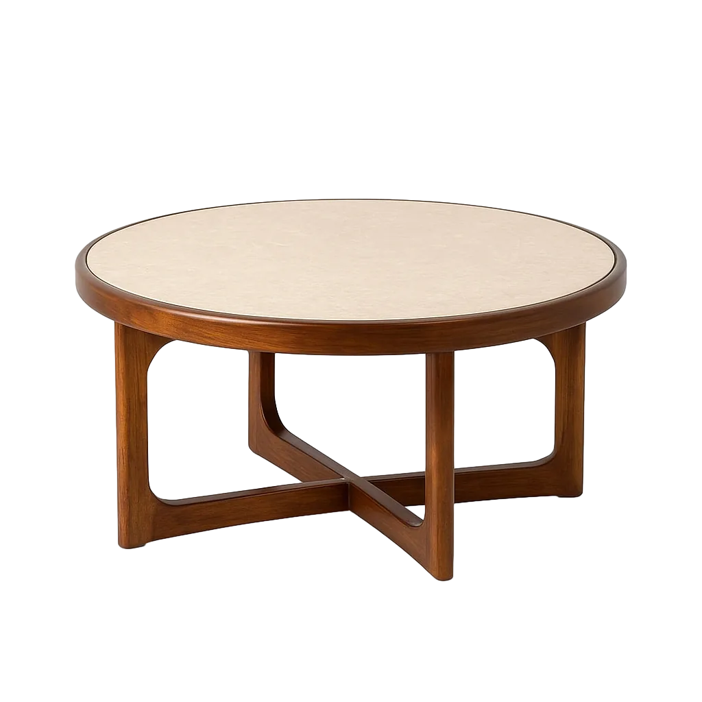 Mesa de centro en mármol y madera de mango para salón 78x78x36cm - Ixia - 617178IX - foto-transparente