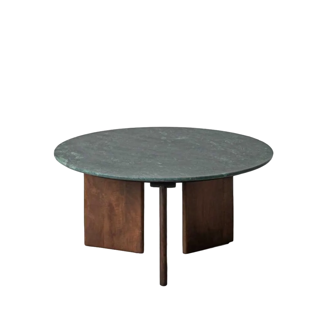 Mesa de centro verde en piedra natural y madera de mango 80x80x40cm - Ixia - 617187IX - foto-transparente