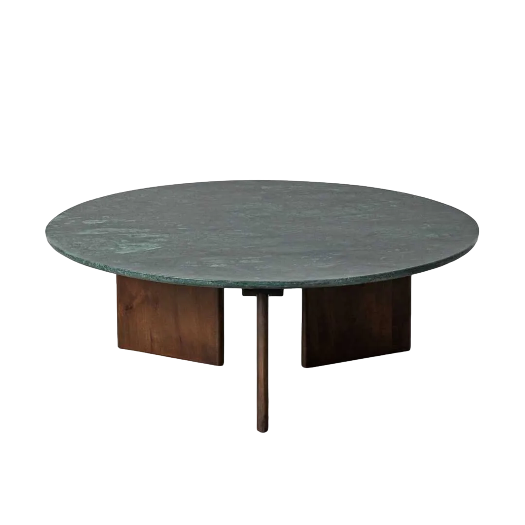 Mesa de centro verde en piedra natural y madera de mango 100x100x35cm - Ixia - 617188IX - foto-transparente
