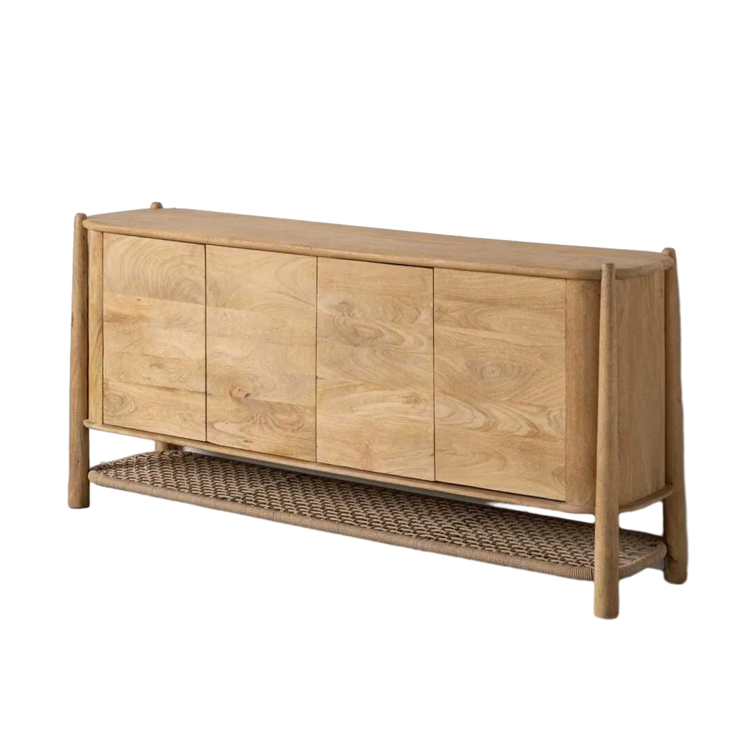 Aparador de madera maciza de mango acabado natural con puertas y patas - Ixia 170x40x80cm - Ixia - 617190IX - foto-transparente
