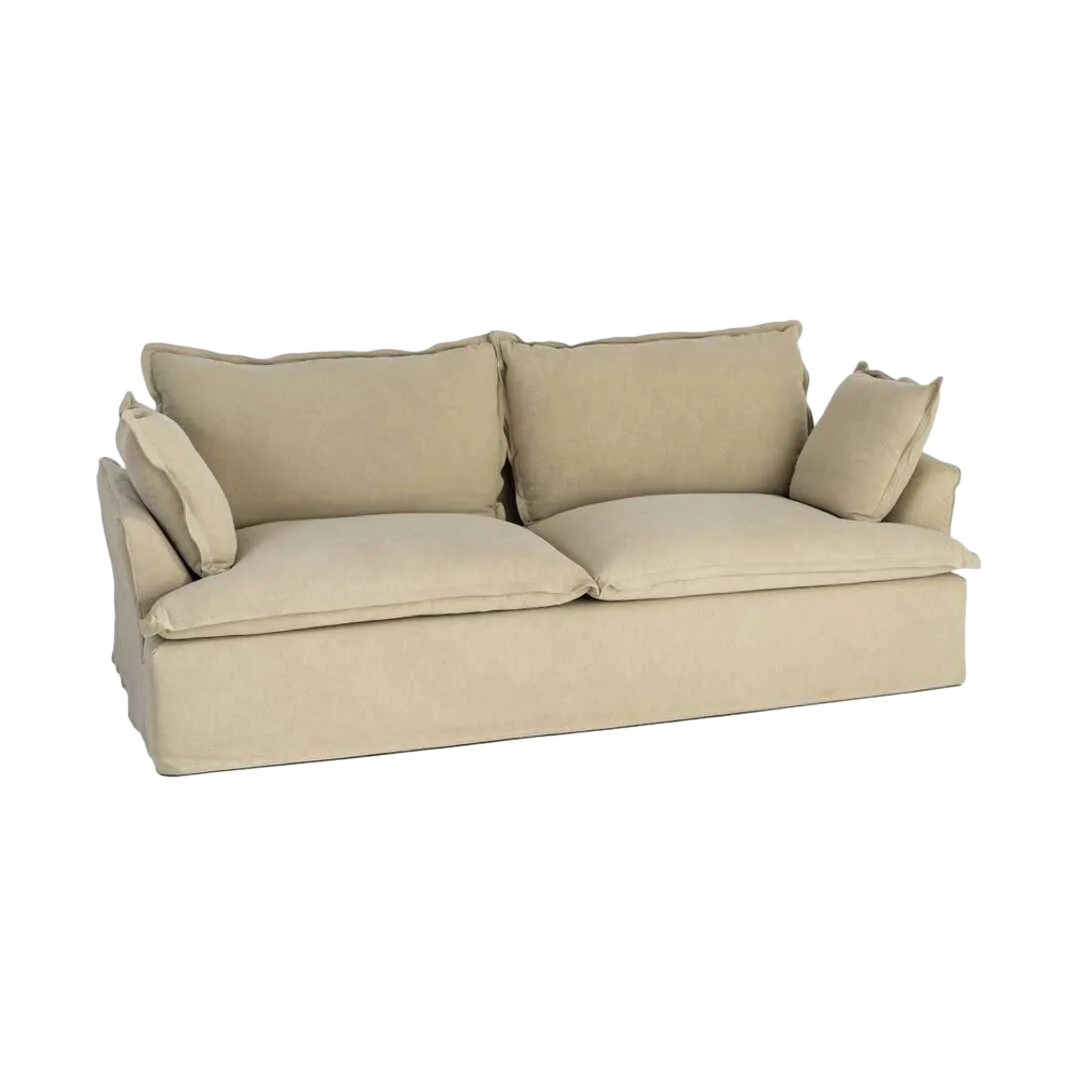 Sofá 3 plazas verde en madera de pino y tejido 20% lino 80% algodón patas PVC negras 230x109x90cm - Ixia - 617399IX - foto-transparente