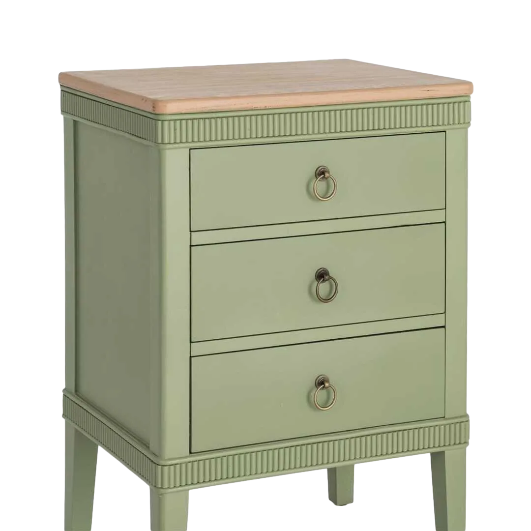 Mesita auxiliar de madera de abeto y DM acabado natural y verde con cajón 50x38x72cm - Ixia - 617458IX - foto-transparente