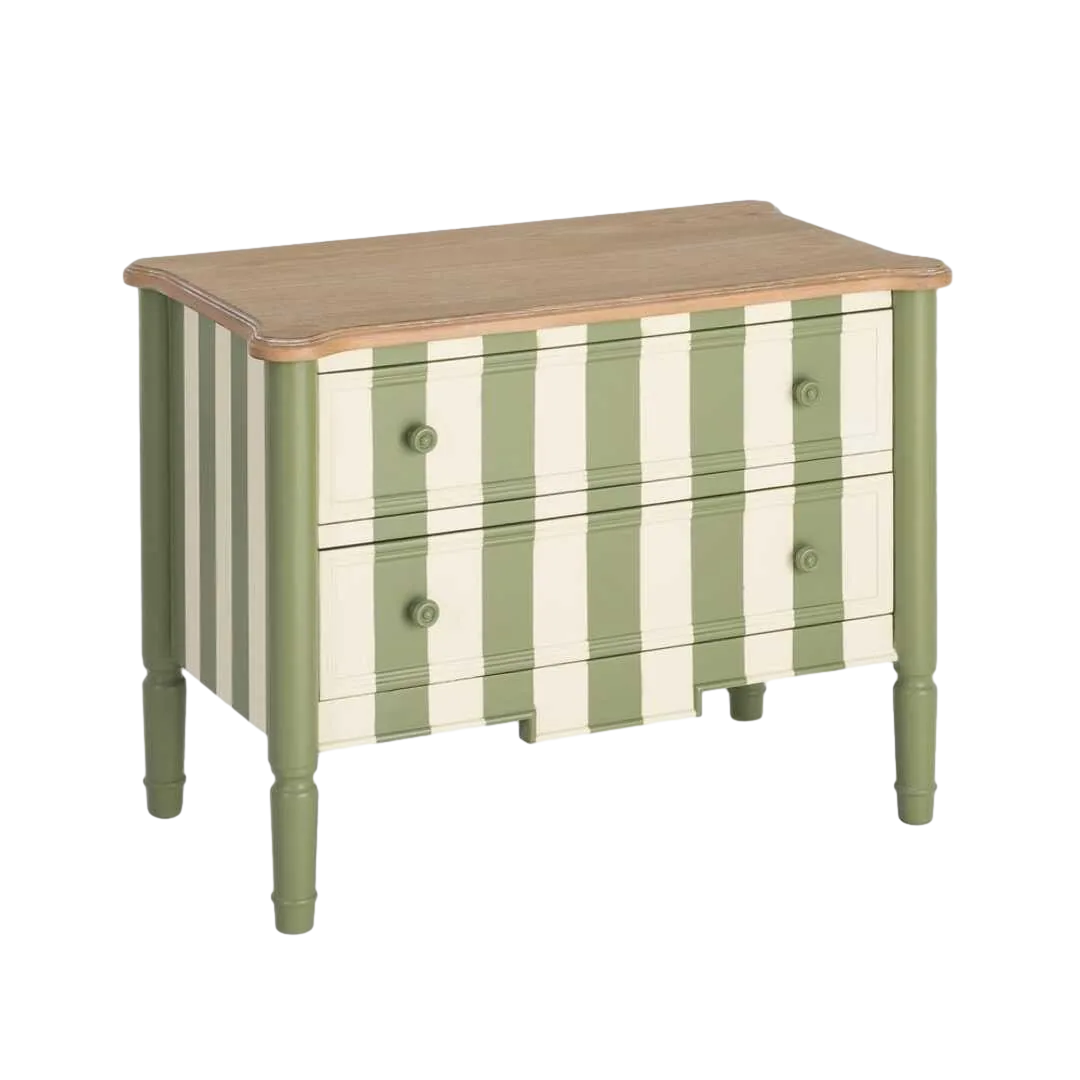 Mueble auxiliar a rayas verde crema en madera DM con cajones 80x45x60cm - Ixia - 617461IX - foto-transparente