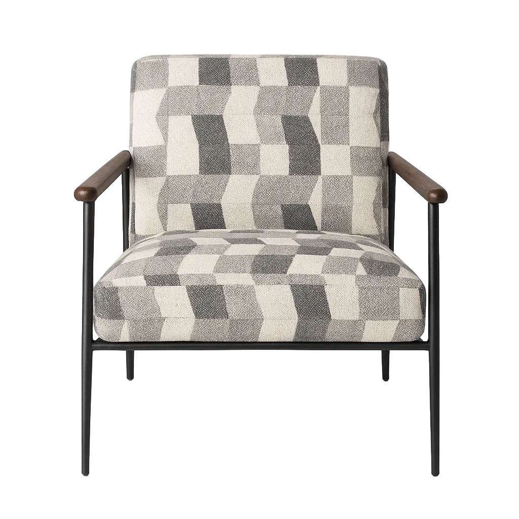 Sillón estampado gris en tejido y madera 64.50x76x81cm - Ixia - 617468IX - foto-transparente