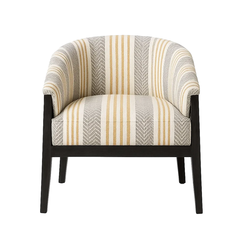 Sillón rayas gris en tejido 100% poliéster con estructura y patas en madera de caucho 82x60x72cm - Ixia - 617472IX - foto-transparente
