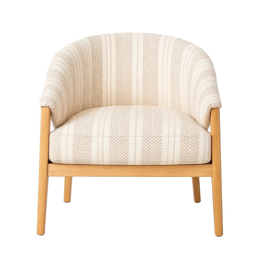 Sillón rayas beige en tejido y madera 82x60x72cm - Ixia - 617473IX - foto-transparente