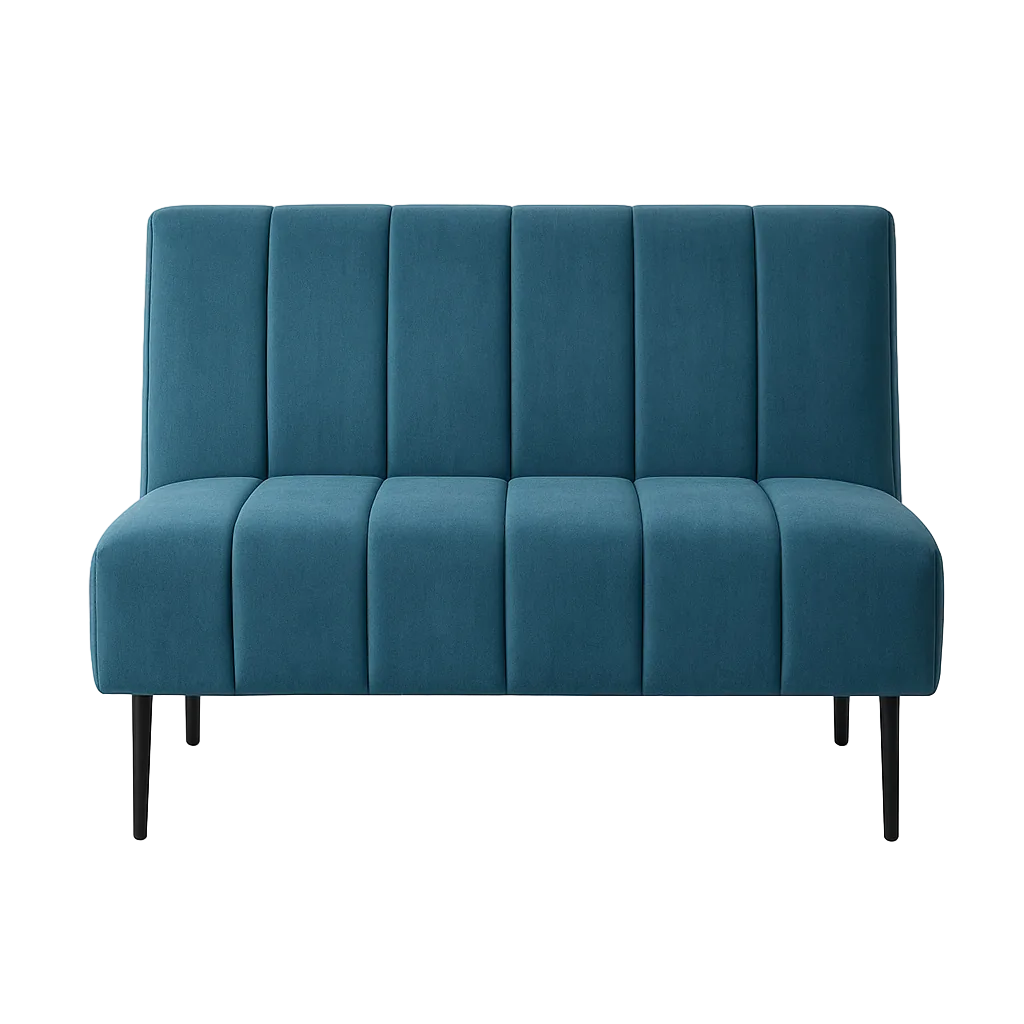Banco hostelería tapizado en terciopelo azul ignífugo con patas metálicas 120x62x90cm - Ixia - 617476IX - foto-transparente