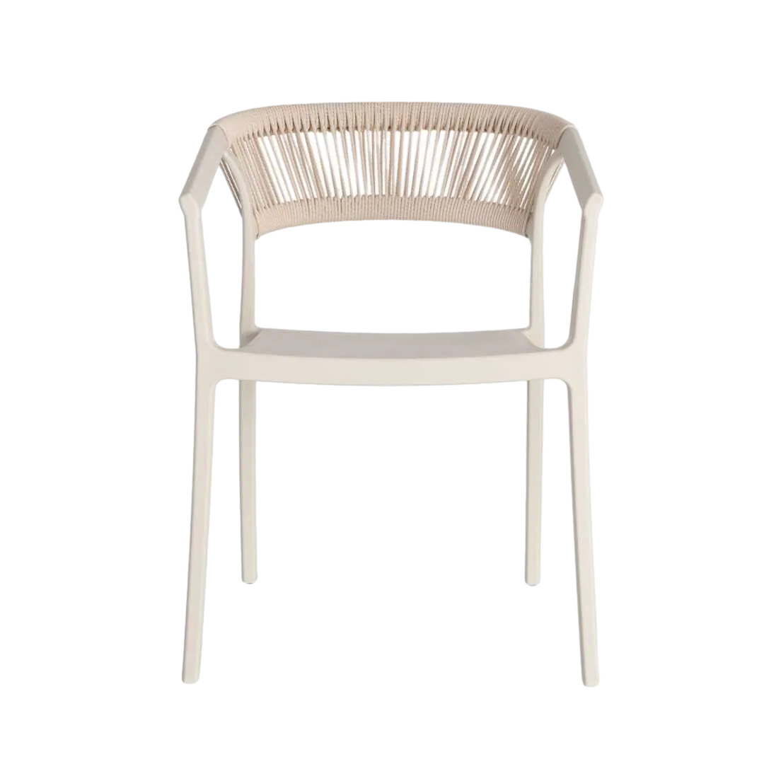 Silla apilable en polipropileno color arena con cuerda de polietileno y protección UV 56x52x76cm - Ixia - 617497IX - foto-transparente