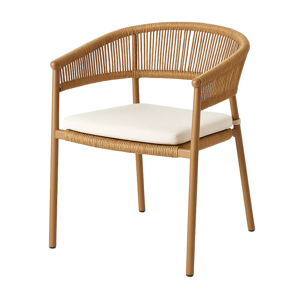 Silla apilable en acero y ratán PE para exterior con cojín desenfundable 57x58x77cm - Ixia - 617501IX - foto-transparente