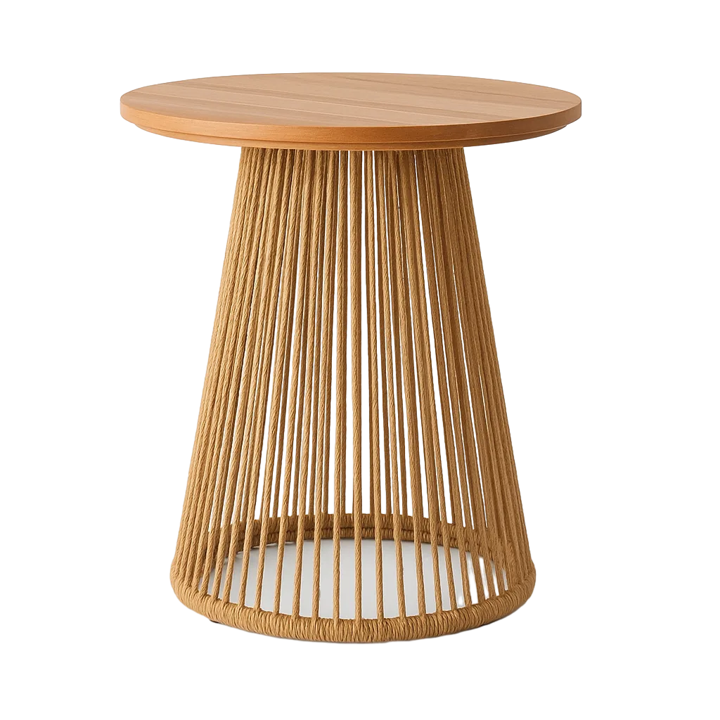 Mesa alta para exterior con estructura de acero y tablero Polywood con acabado PE ratán 70x70x100cm - Ixia - 617503IX - foto-transparente