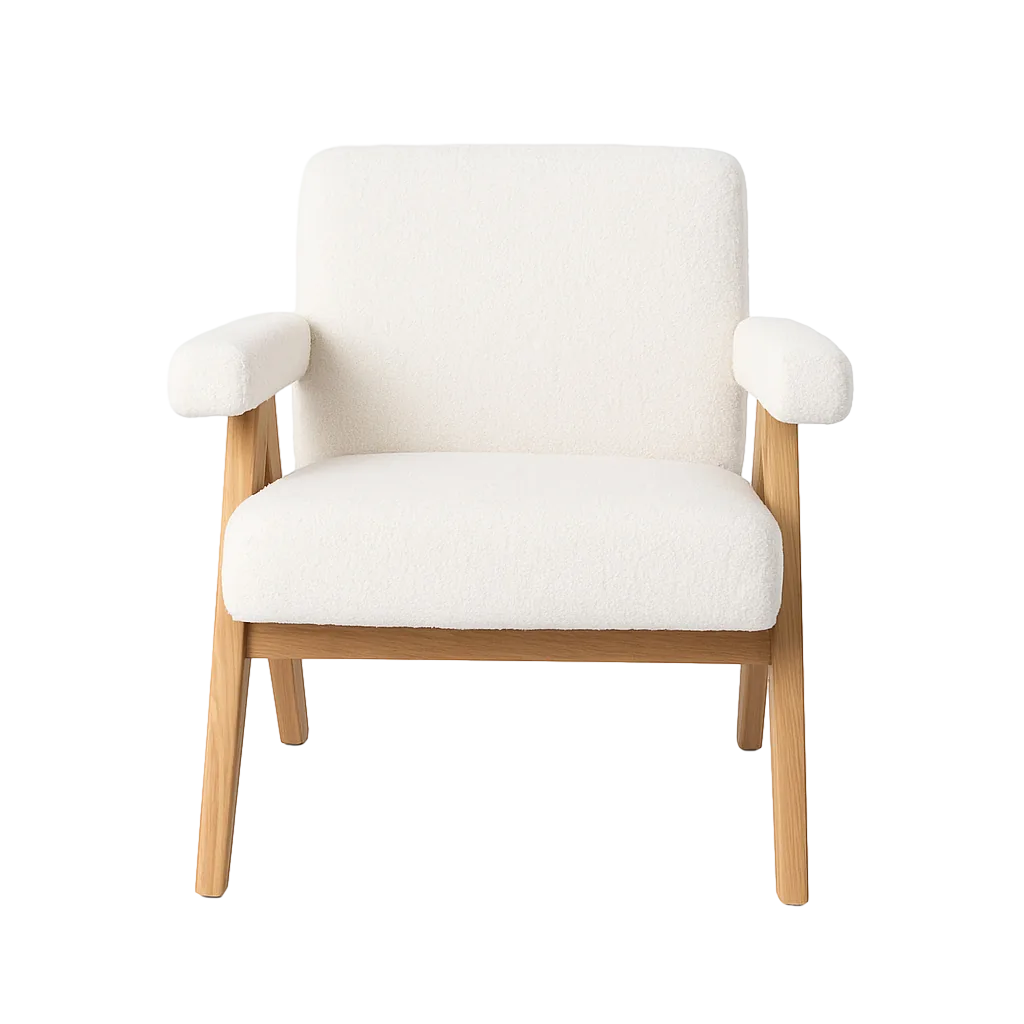 Sillón beige tapizado en poliéster con patas de madera de caucho 74x76x85cm - Ixia - 617560IX - foto-transparente