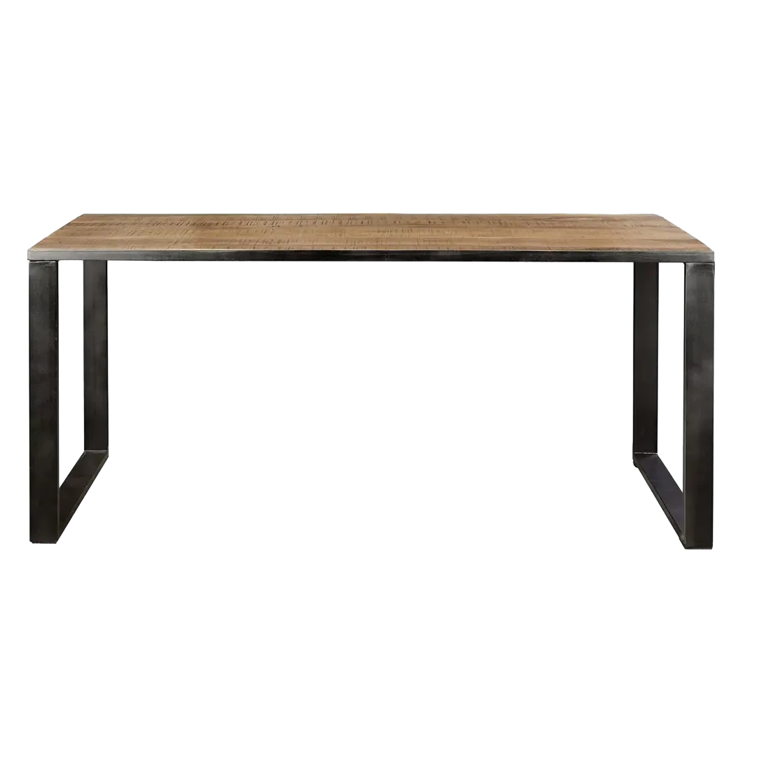 Mesa de comedor rectangular para 6-8 personas madera de mango con base de hierro negro acabado natural 180x90x76cm - Giner y Colomer - 6203GYC - foto-transparente