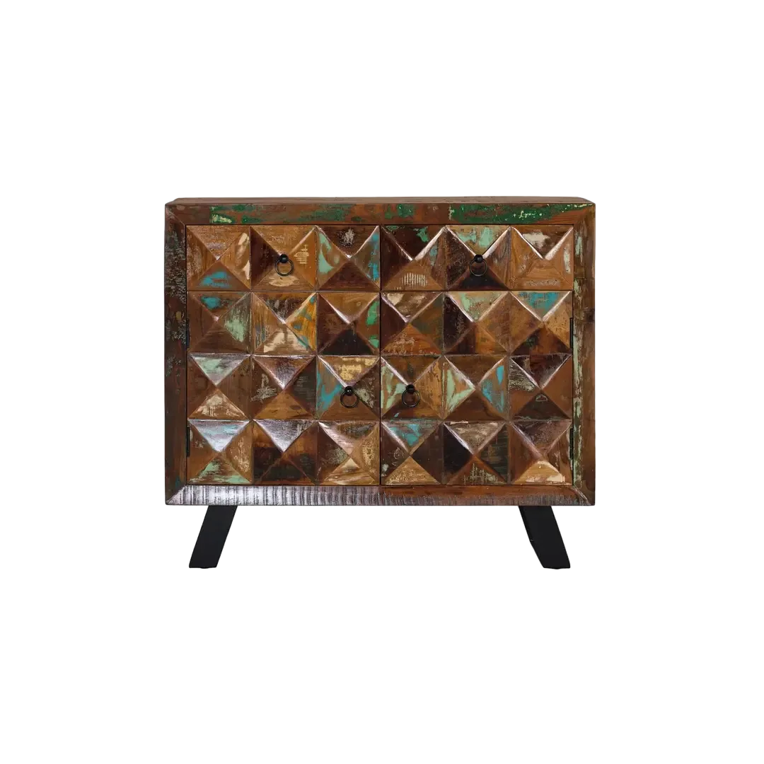 Cómoda Diamante en madera reciclada con varios cajones y acabado natural 100x40x87cm - Giner y Colomer - 6242GYC - foto-transparente
