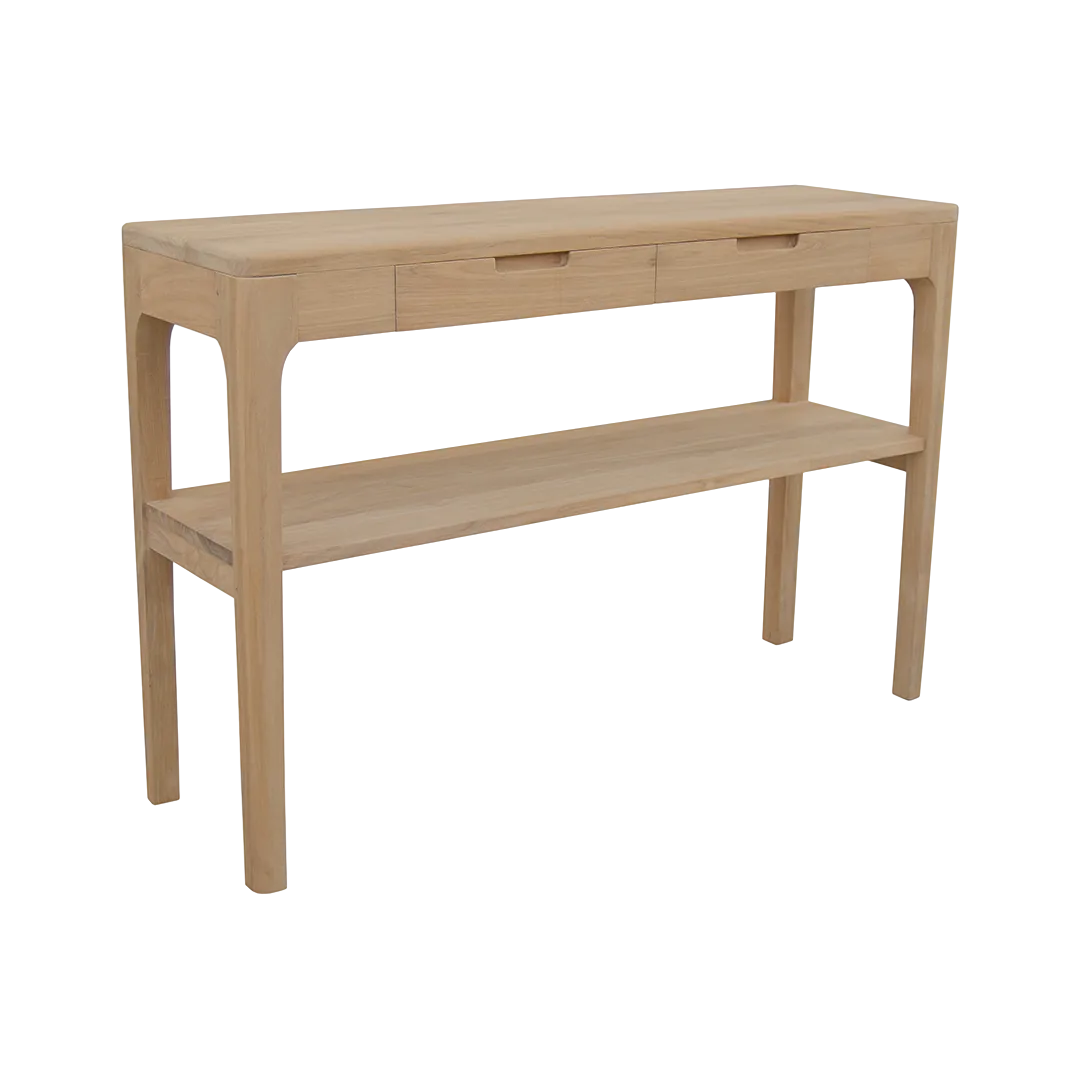 Consola Terra 2 cajones y 1 estante en madera maciza de teca hecha a mano 120x80x35cm - Moycor - 6390110MYC - foto-transparente