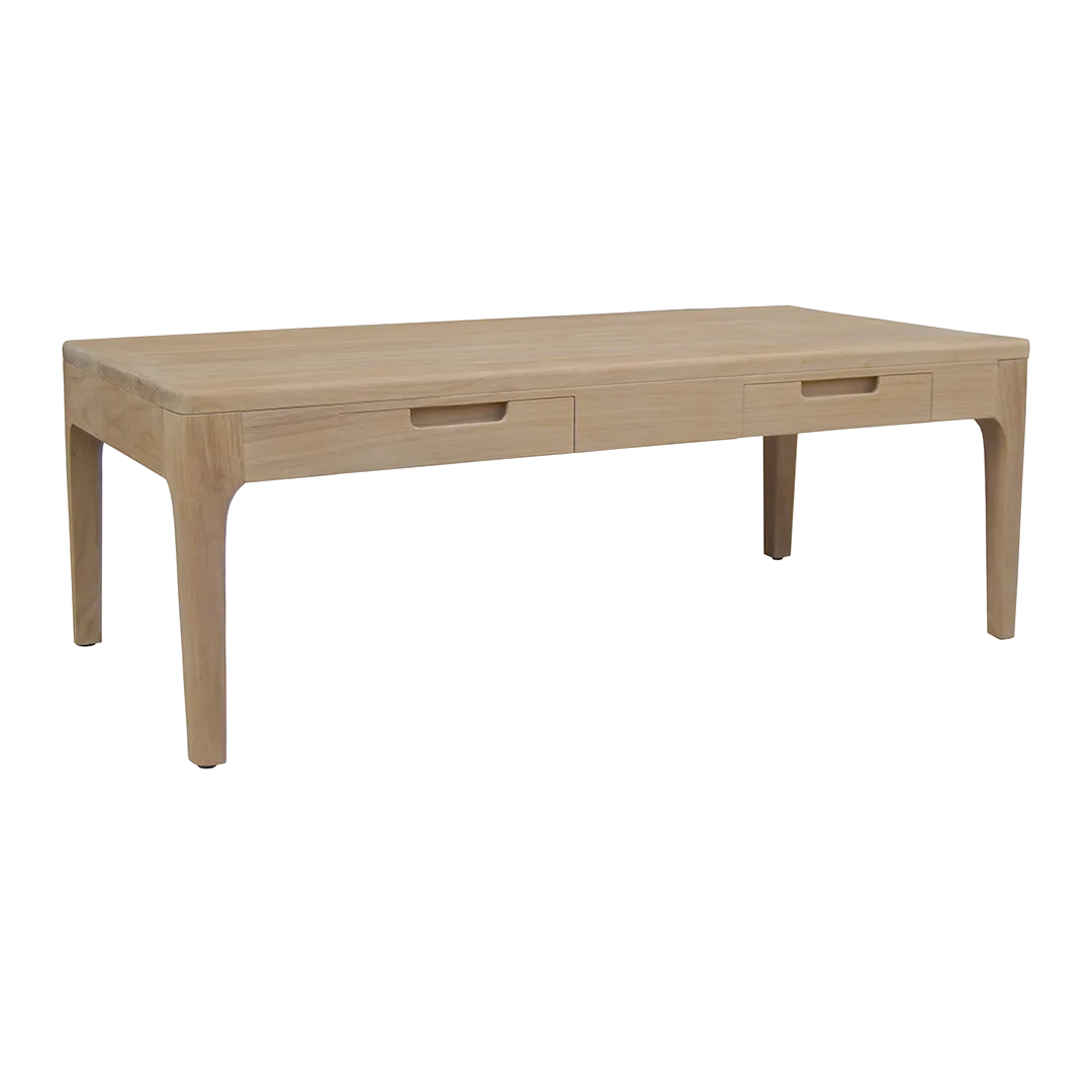 Mesa de centro Terra 2 cajones madera de teca maciza hecha a mano 120x42x60cm - Moycor - 6390120MYC - foto-transparente