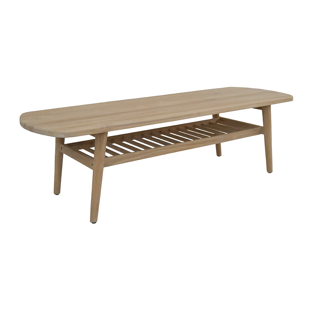 Mesa de centro Terra con 1 estante en teca maciza hecha a mano 150x42x53cm - Moycor - 6390121MYC - foto-transparente