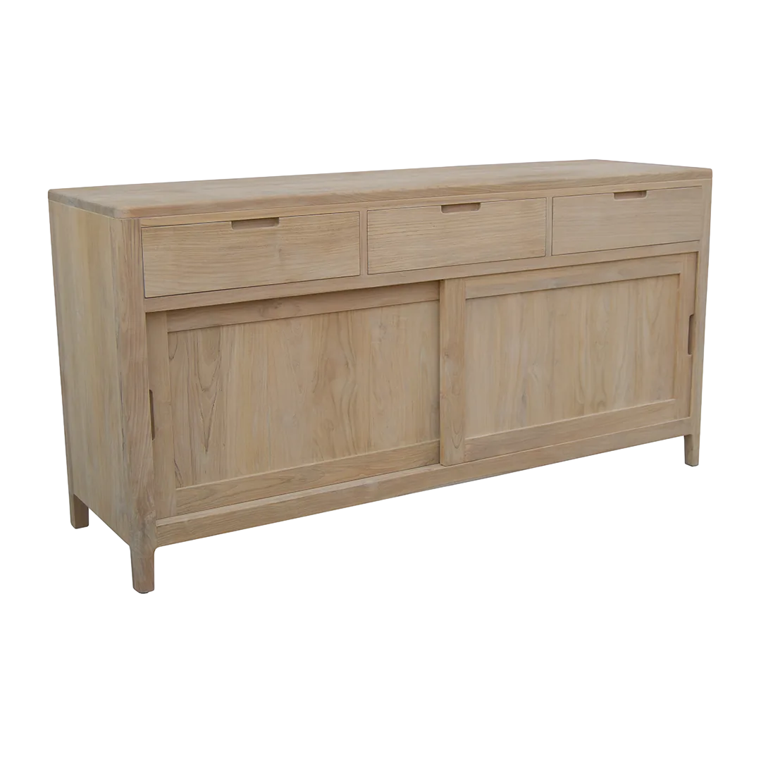 Bufet Terra 3 cajones 2 puertas correderas en madera de teca maciza hecho a mano 170x85x50cm - Moycor - 6390501MYC - foto-transparente