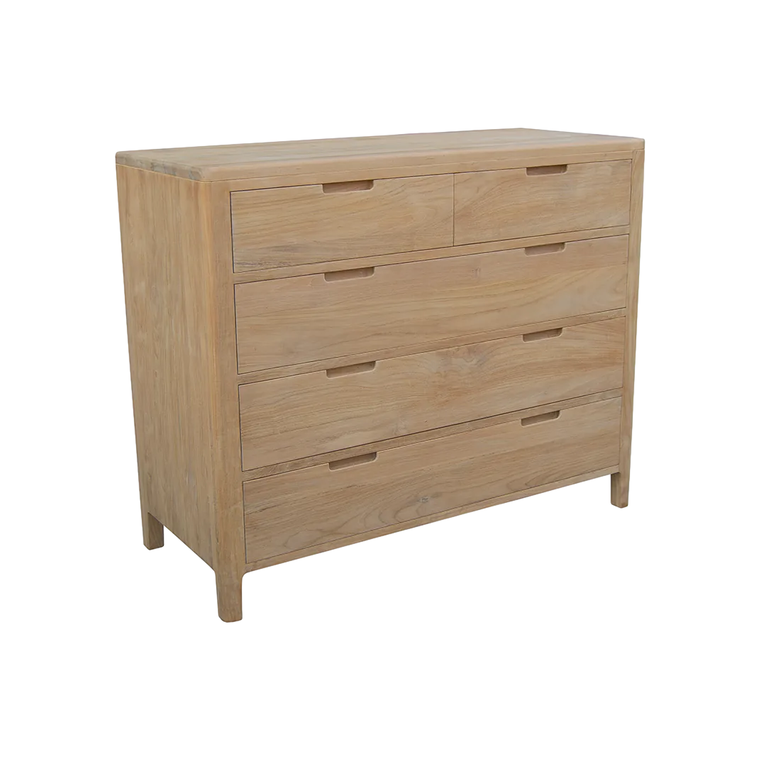 Cómoda Terra 5 cajones en madera de teca maciza hecha a mano 110x90x45cm - Moycor - 6390502MYC - foto-transparente