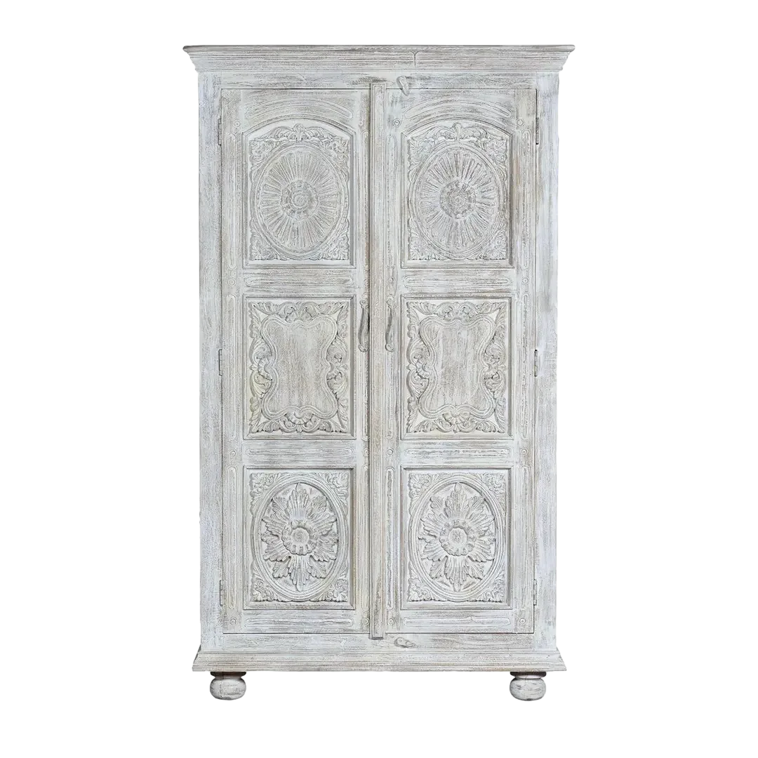 Armario Zuni madera de mango maciza con barra para colgar y tres baldas fijas 124x42x176cm - Giner y Colomer - 6422GYC - foto-transparente
