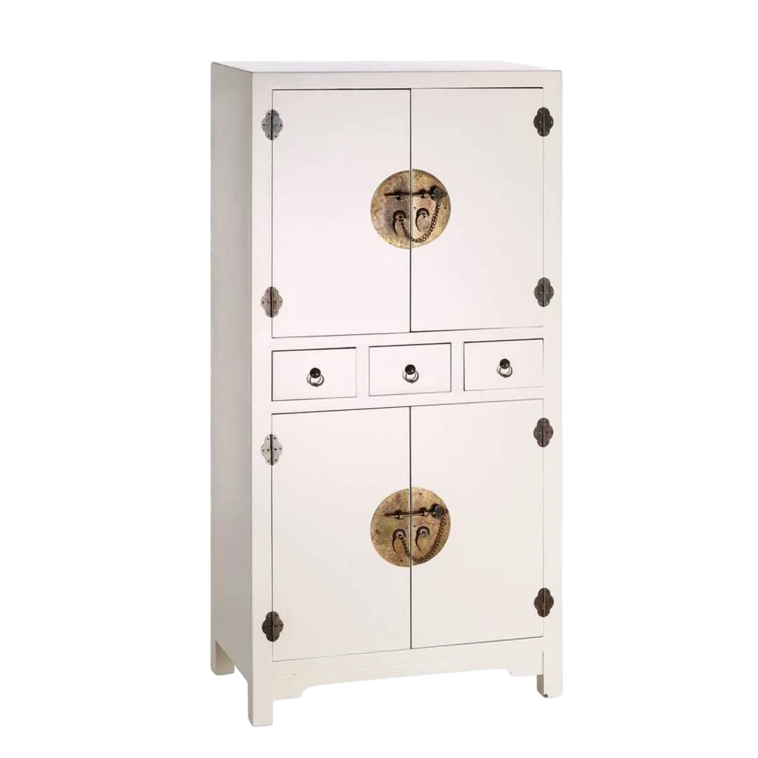 Mueble auxiliar blanco en DM 4 puertas 3 cajones con 2 lejas extraíbles 63x33x131cm - Ixia - 64535IX - foto-transparente
