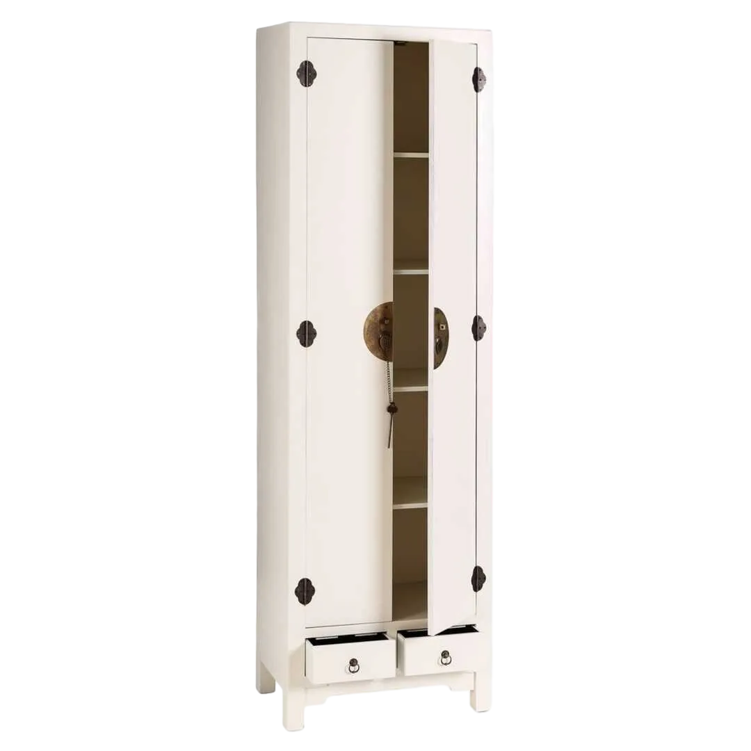 Armario 2 puertas y 2 cajones blanco en DM 55x33x185cm - Ixia - 64536IX - foto-transparente