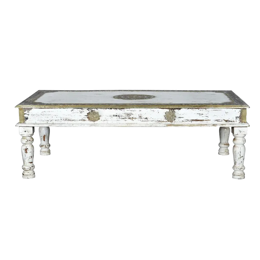 Mesa de centro Savi en madera de mango con detalles en bronce 140x80x45cm - Giner y Colomer - 6490GYC - foto-transparente