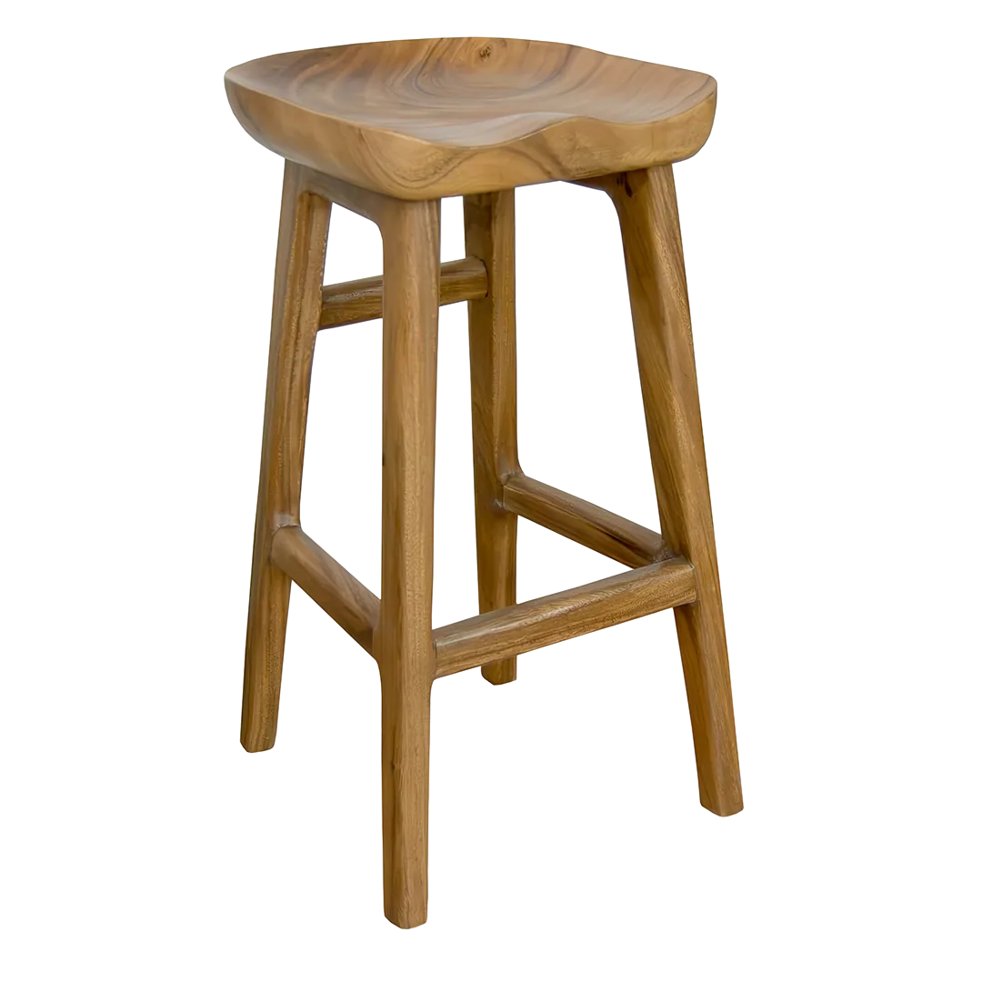 Taburete de bar en madera de suar hecho a mano 41x80x41cm - Moycor - 654006MYC - foto-transparente