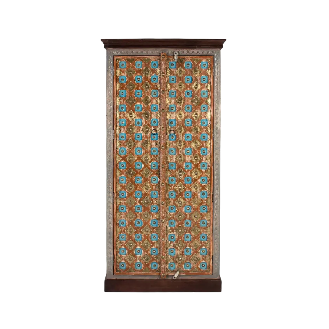 Armario Zero 2 puertas en madera de mango con detalles en bronce y estantes amplios 90x40x180cm - Giner y Colomer - 6556GYC - foto-transparente