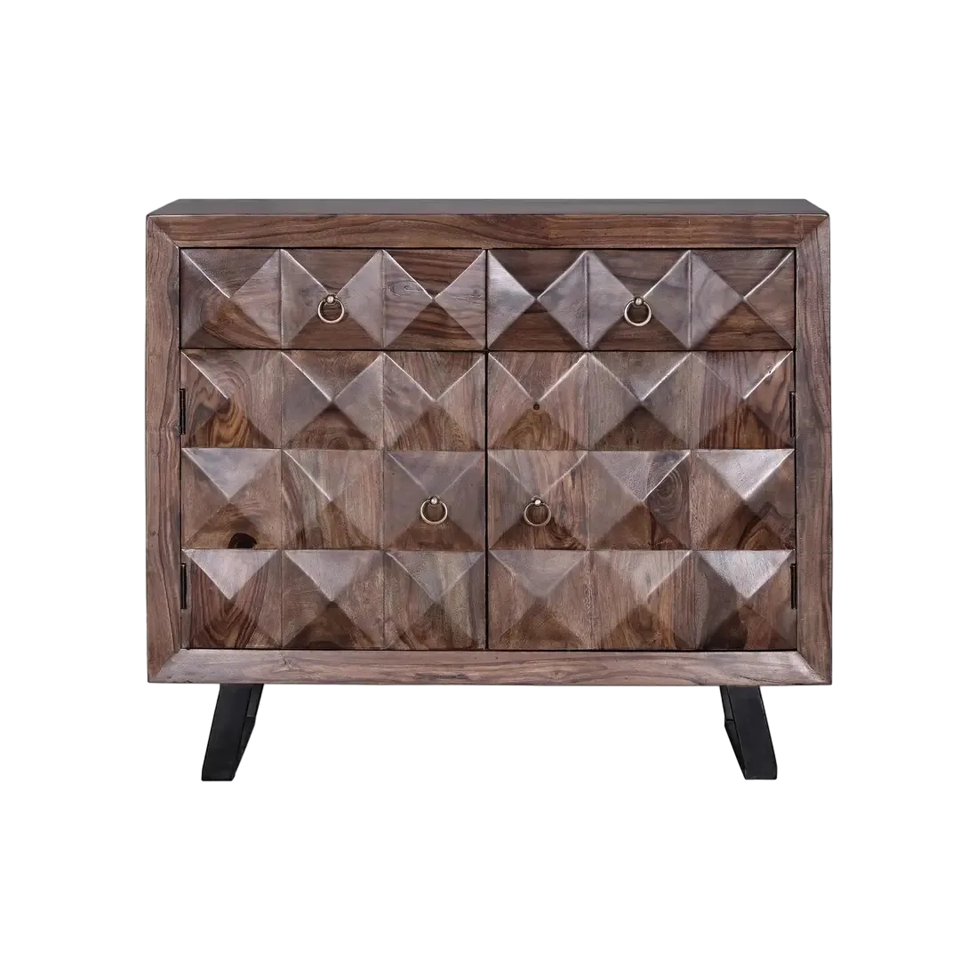 Cómoda Agra en palisandro macizo con pies de hierro color cerezo oscuro 2 cajones 2 puertas y estante interior 100x40x87cm - Giner y Colomer - 6579GYC - foto-transparente