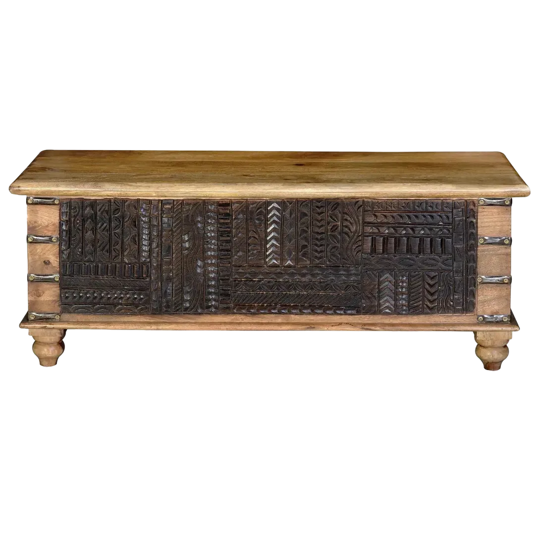 Baúl Pesaro de madera de mango acabado natural y diseño artesanal gran capacidad 116x40x45cm - Giner y Colomer - 6663GYC - foto-transparente