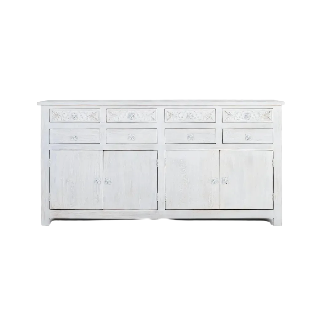 Aparador Lahore 4 puertas 8 cajones madera de mango maciza acabado artesanal elegante 200x44x100cm - Giner y Colomer - 6683GYC - foto-transparente
