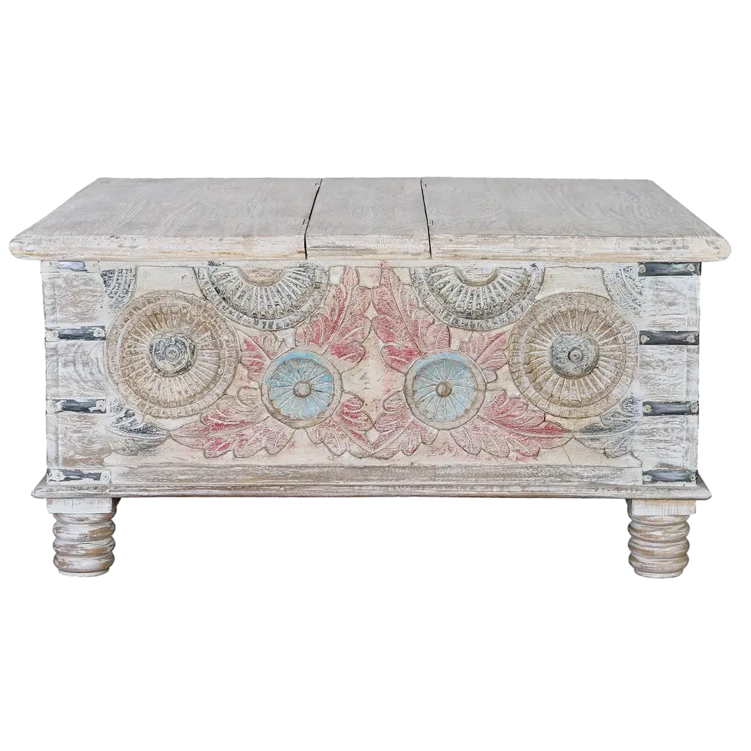 Mesa de centro Olympia en madera de mango con amplio almacenaje y patas con reguladores 90x90x45cm - Giner y Colomer - 6687GYC - foto-transparente