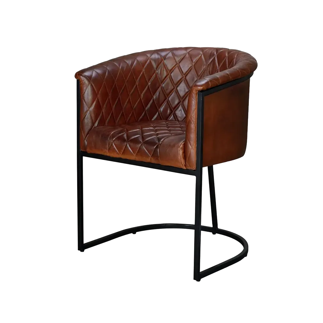 Sillón Bitonto tapizado en piel marrón con estructura de hierro y asiento y respaldo acolchados 62x60x76cm - Giner y Colomer - 6747GYC - foto-transparente