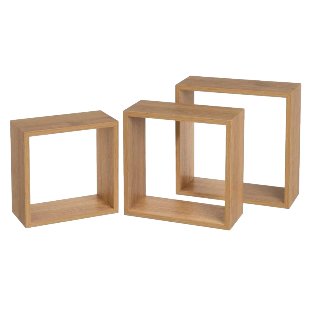Set de 3 estantes MDF roble miel laminado en PVC 30x30x12cm - Ixia - 807601IX - foto-transparente