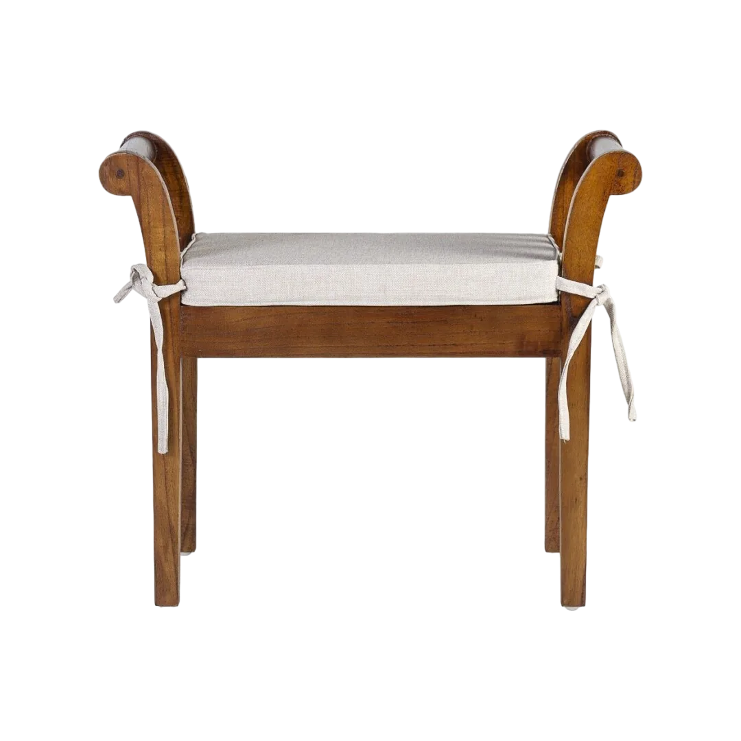 Banqueta de madera de mindi hecha a mano con cojín 65x37x65cm - Moycor - 866011MYC - foto-transparente