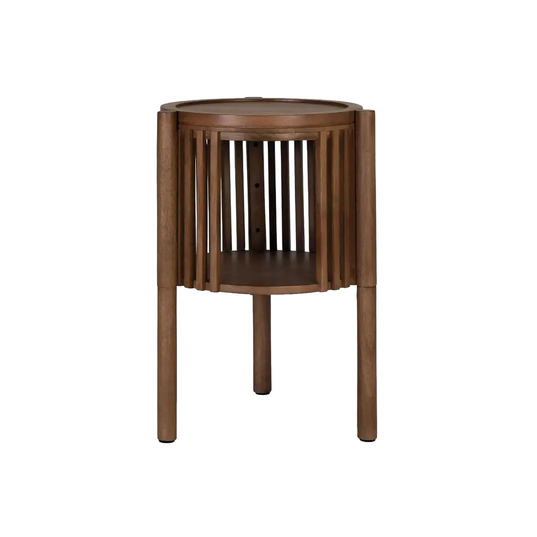 Mesa de centro redonda Koh madera de mango acabado avellana con estante inferior 45x45x65cm - Giner y Colomer - 2438GYC - foto-transparente