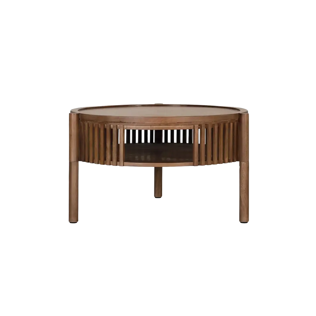 Mesa de centro redonda madera de mango acabado avellana estilo contemporáneo 80x80x45cm - Giner y Colomer - 2439GYC - foto-transparente