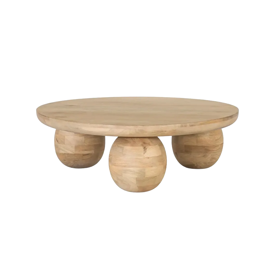 Mesa de centro Yara en madera de mango acabado natural estilo Japandi 90x90x30cm - Giner y Colomer - 2451GYC - foto-transparente