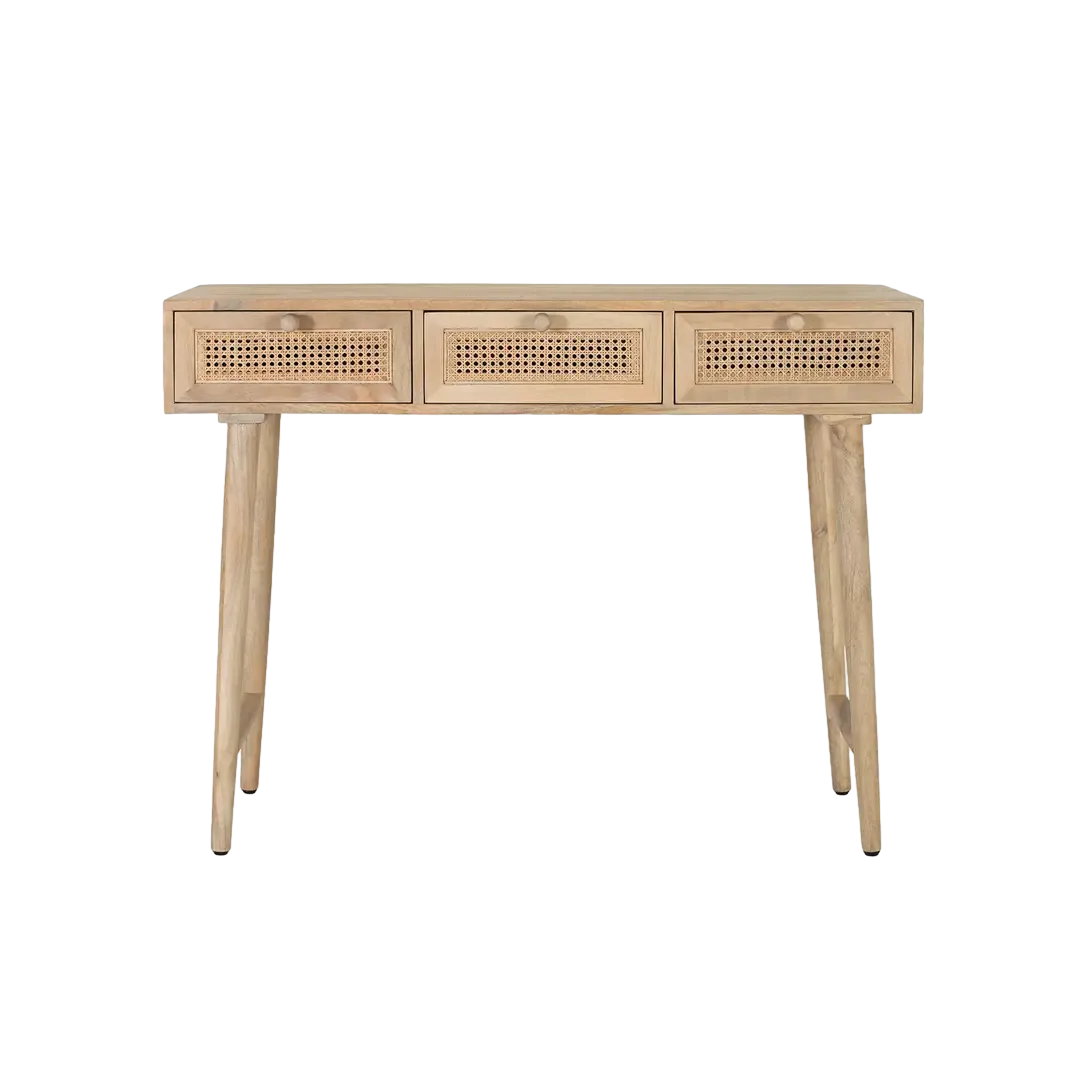 Consola Yara en madera de mango y rejilla de ratán estilo Japandi 120x40x92cm - Giner y Colomer - 2454GYC - foto-transparente