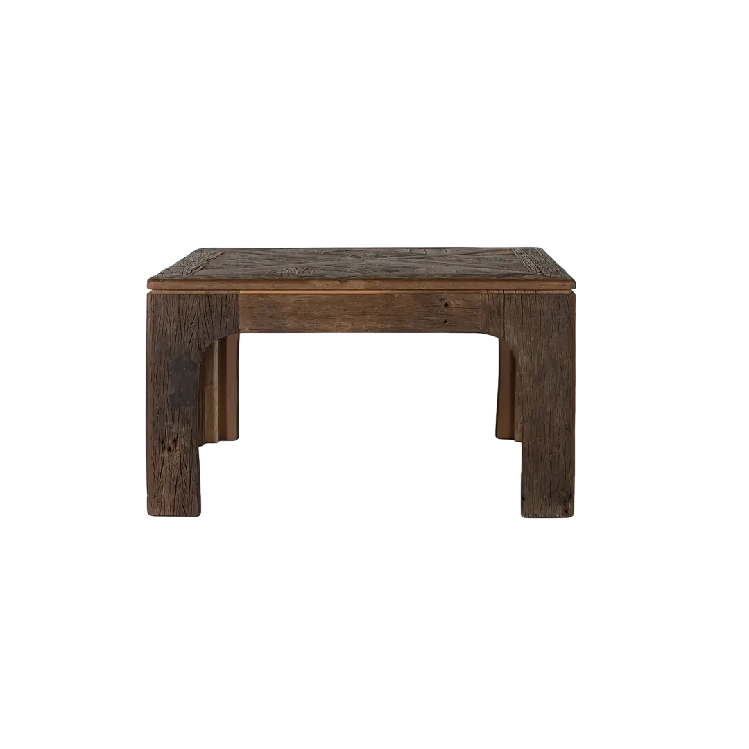 Mesa de centro Garden cuadrada de madera recuperada nogal envejecido multicolor estilo étnico floral 80x80x45cm - Giner y Colomer - 2494GYC - foto-transparente