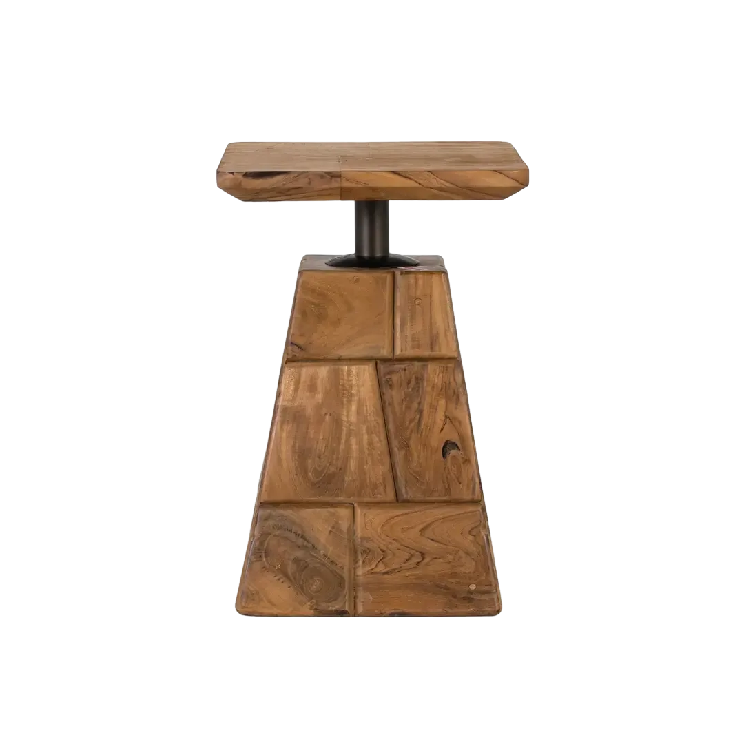 Mesa de centro Kora madera de teca barnizada tono marrón miel 38x38x67cm - Giner y Colomer - 2503GYC - foto-transparente