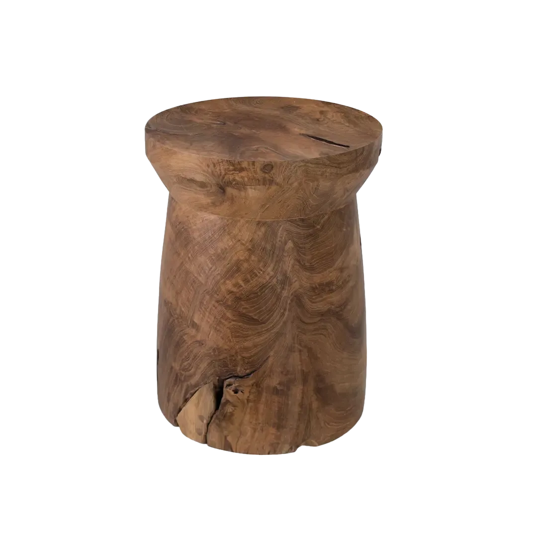 Taburete Astra madera de teca acabado mate tono marrón 29x29x38cm - Giner y Colomer - 2513GYC - foto-transparente